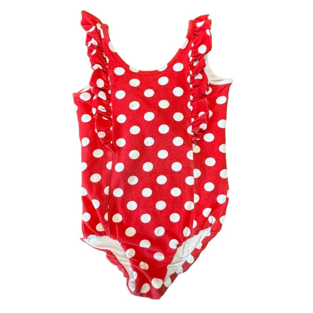 REMIE GIRL Red Minnie Mouse Leotard Girls 4 4T White Polka Dot Tank Ruffle Leo
